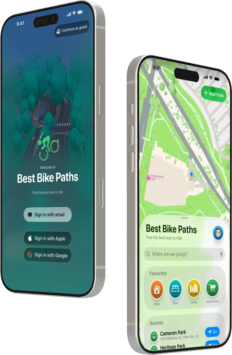 The Best Bike Paths app shown on two iPhones