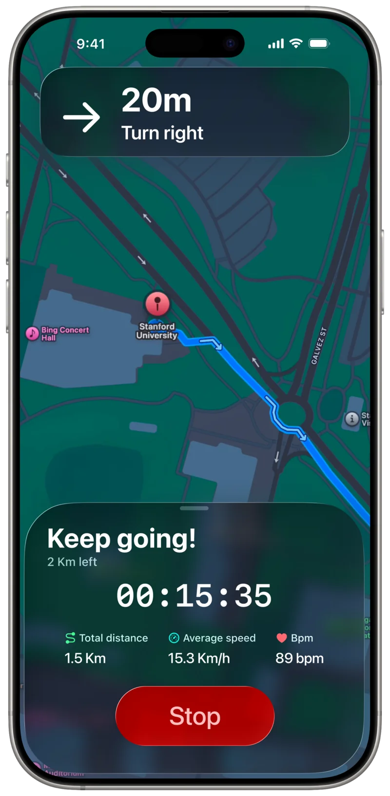 Navigation in Trip Recording mode, top view