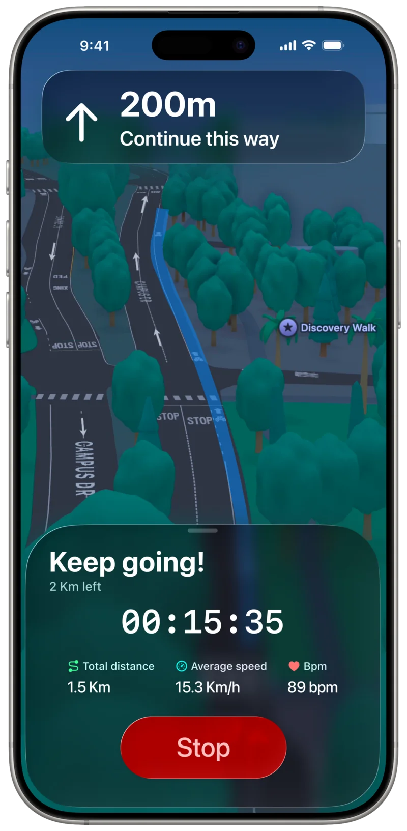 Navigation in Trip Recording mode, street-level view